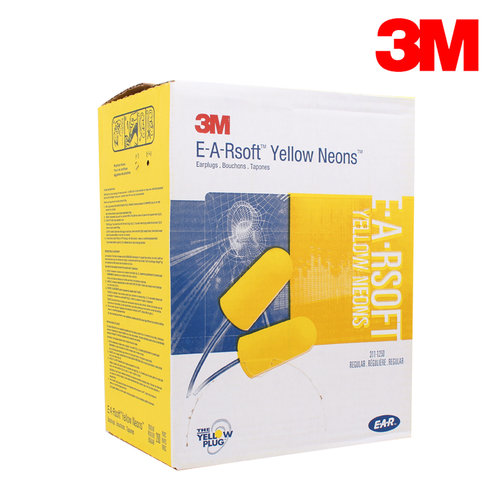 box200 - 3M E-A-Rsoft Yellow Neons, Regular Corded Earplugs 311-1250