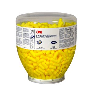 box500prs YELLOW UNCORDED EAR PLUGS in DISPENSER BOTTLE