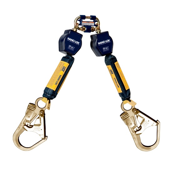1.8m Nano-Lok Self Retracting Lifeline, Webbing, Twin Leg, Scaffold Hook/Leg Connector