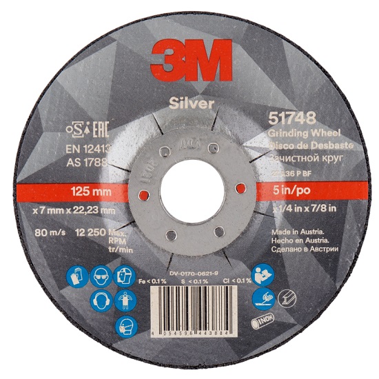 115mm x 7mm x 22mm 3M 51747 Silver Grinding Wheel