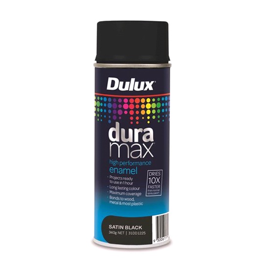 340gm BLACK SATIN Q/DRY DURAMAX DULUX PAINT