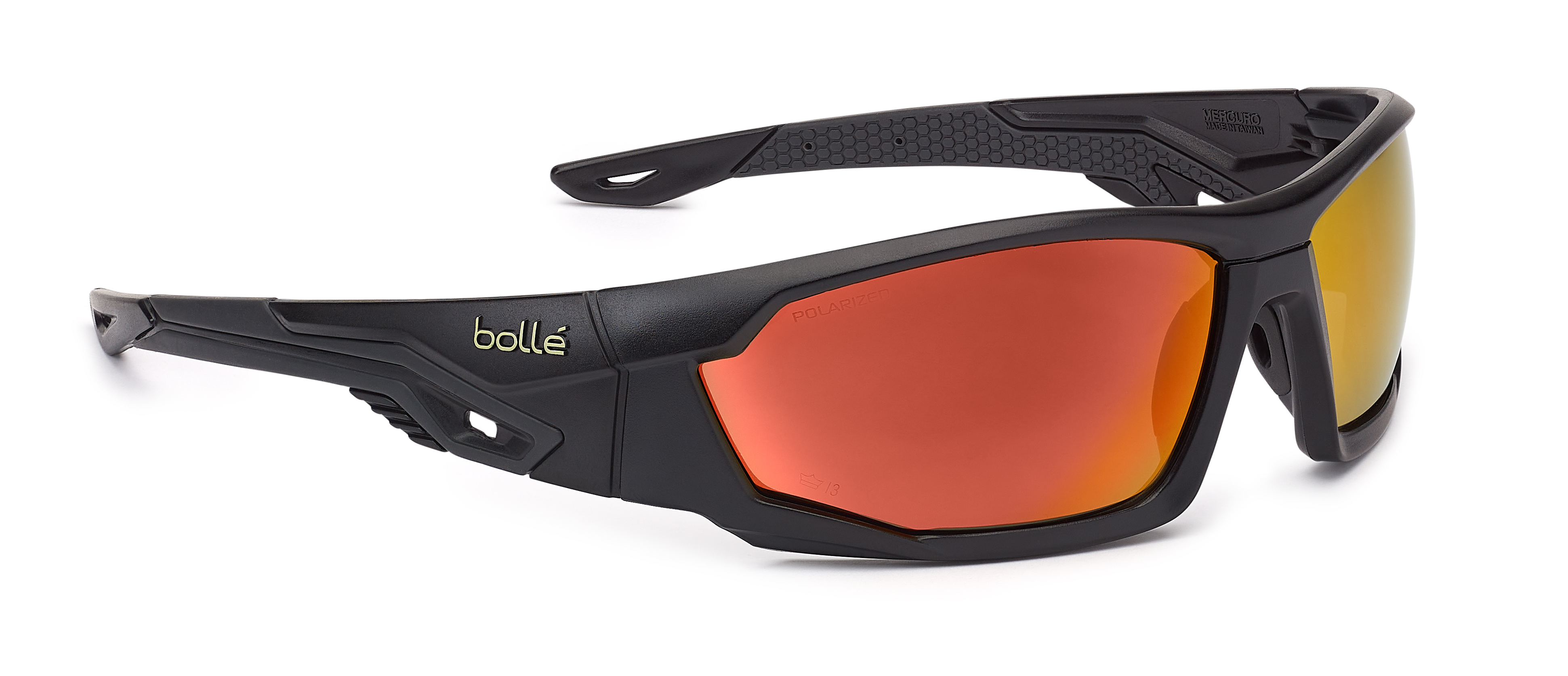 MERCURO Grey / Black Temples Fire Flash (Red Flash) Polarised Lens - Soft Drawstring