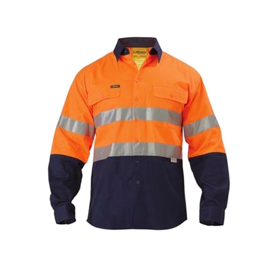 Bisley Two Tone Hi-Vis Mens Long Sleeve Cotton -&nbsp; Orange/Navy