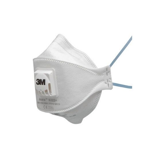 box10 3M Aura Flat Fold P2 Respirator 9322A+ with Cool Flow Valve
