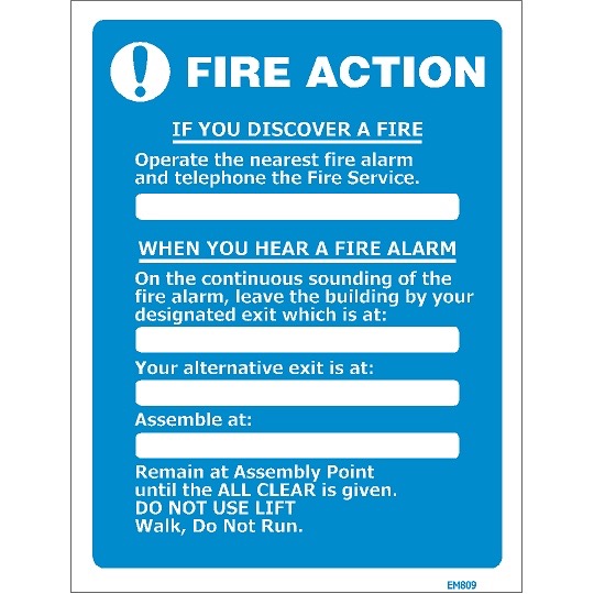 Sign “Fire Action” 240x300mm PVC