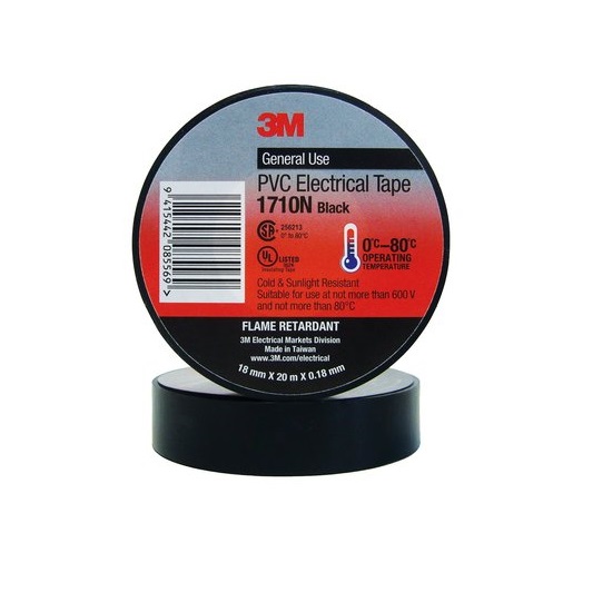 18mm x 20m 3M 1710N Black PVC Electrical Tape