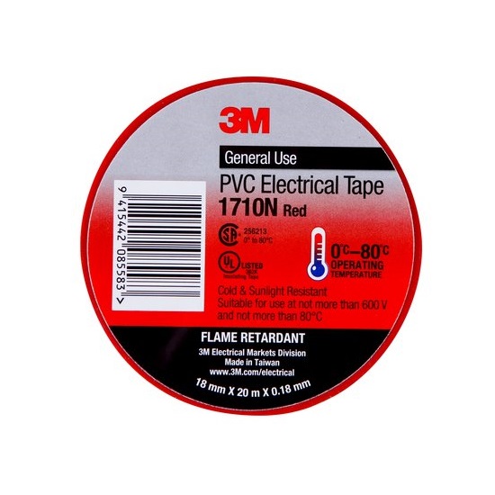 18mm x 20m 3M 1710N Red PVC Electrical Tape