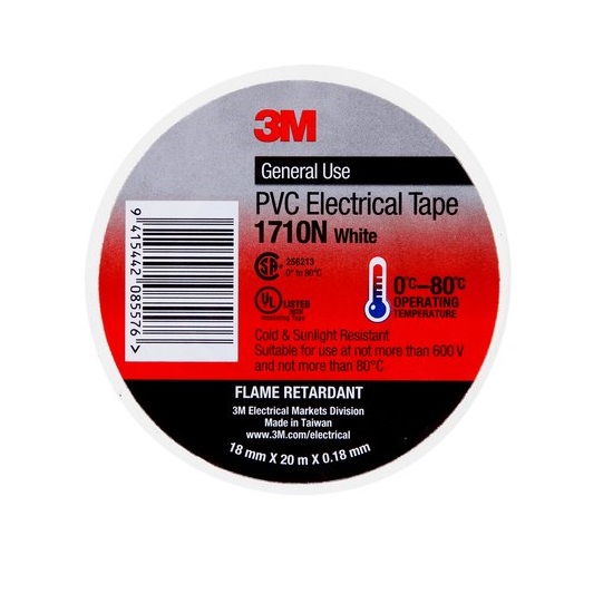 18mm x 20m 3M 1710N White PVC Electrical Tape