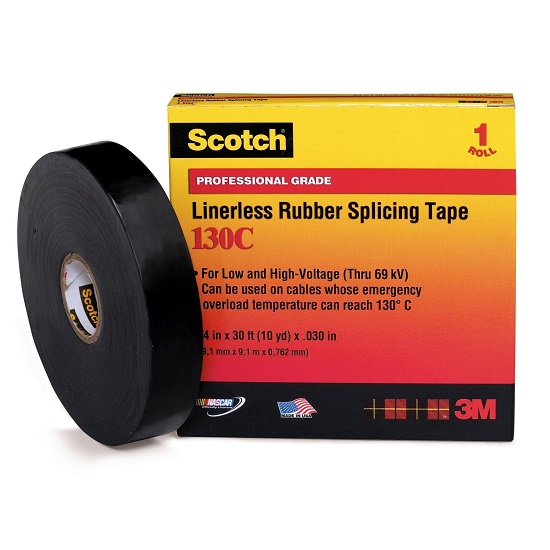 3M Black Linerless Rubber Splicing Tape 130C - 25mm x 9.15m